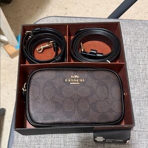 Coach Signature Brown and Black Belt Bag